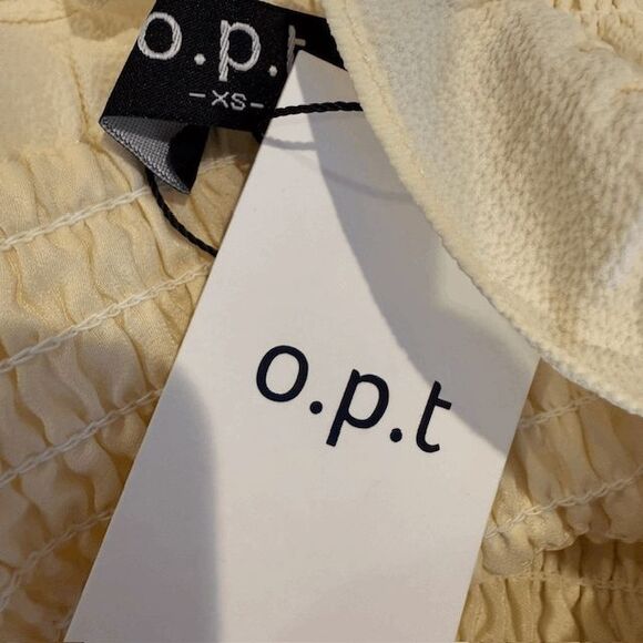 NEW! O.P.T. Luanne Dress Dark Cream Smocked Peasant Mini Dress Lined Size XS - Picture 6 of 11